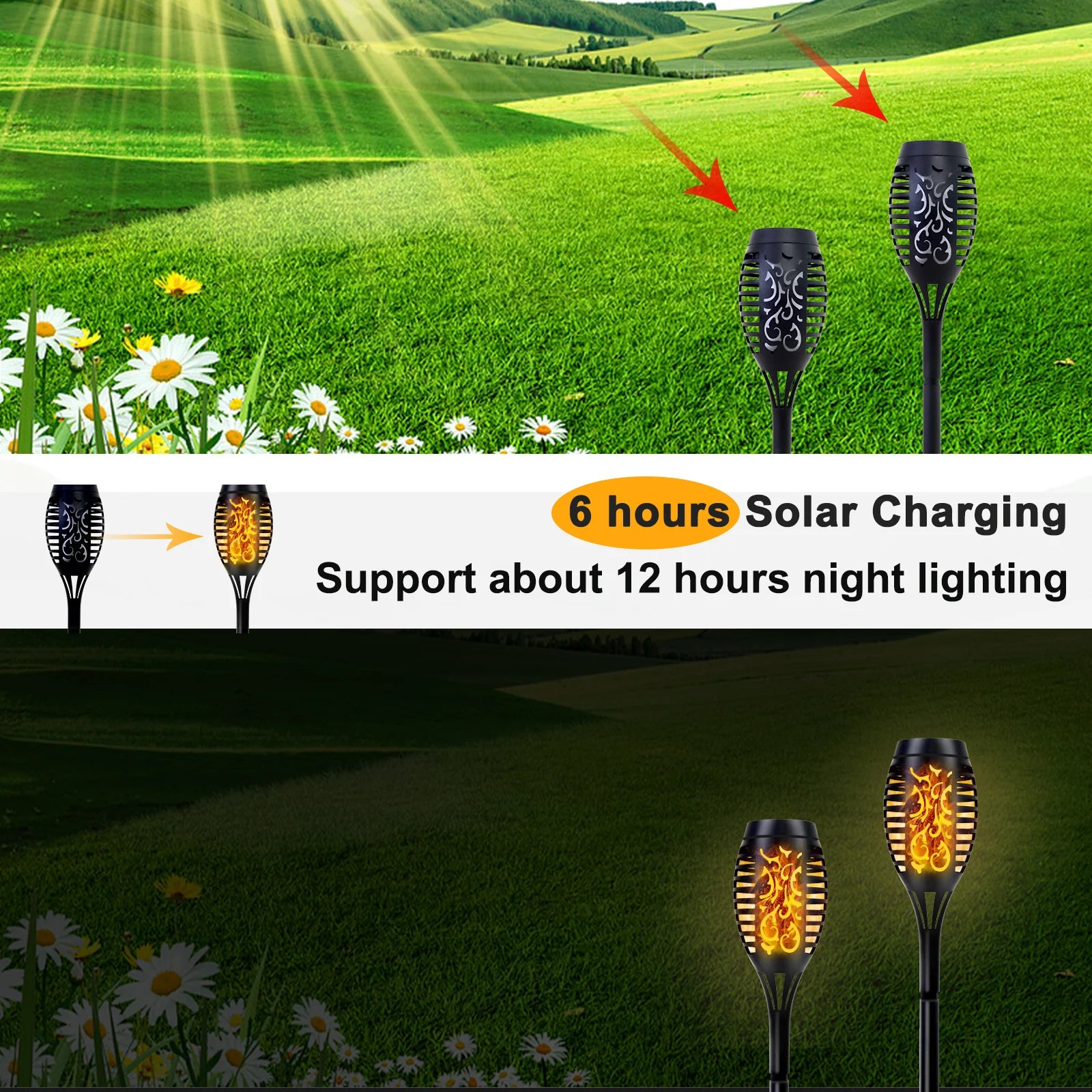 Solar Outdoor LED Torch Lights with Flickering Flame (4 / 6 / 8 / 12 Pieces)
