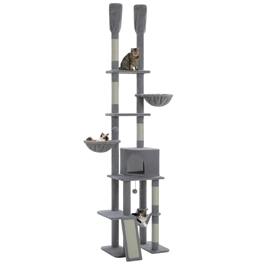 Cactus Floor-to-Ceiling Cat Tree Tower – 7-Tier Adjustable Cat Climbing Tree with Hammocks & Condo