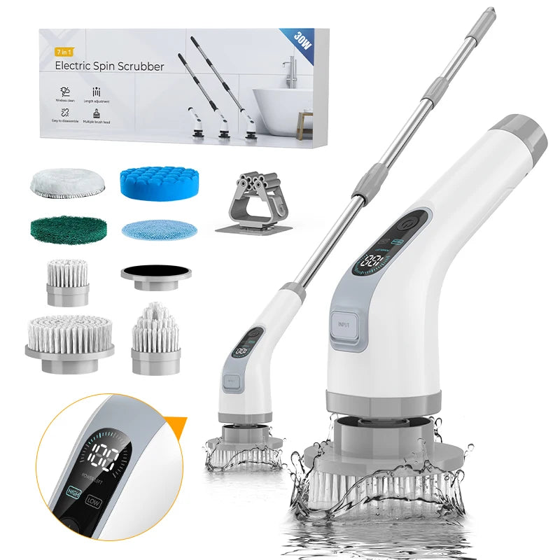 Cordless Electric Cleaning Brush with 7 Attachments - Safe Handheld Shower Scrubber for Bathroom & Kitchen