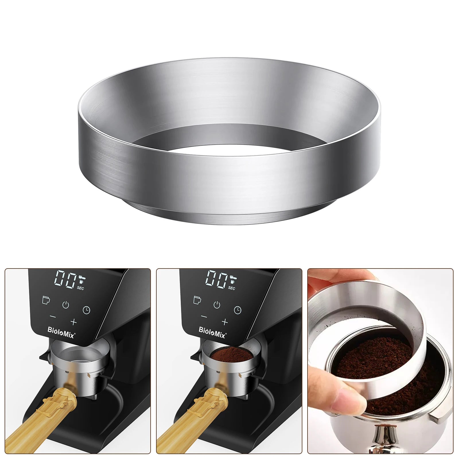 BioloMix Precision Conical Burr Coffee Grinder – 30-Setting Electric Burr Mill with LCD Timer, Magneti Ring & 300g Hopper