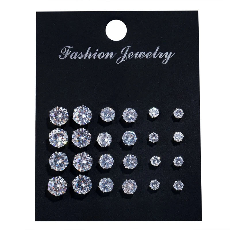 Elegant Essentials Limited Edition Crystal Wedding Studs - 12-Pair Shimmer Set for Women & Men