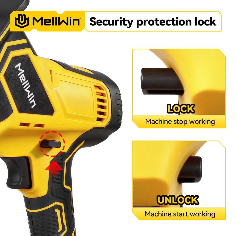 MELLWIN Brushless Cordless Reciprocating Saw 12000 SPM, 18V Compatible Electric Cut Saw for Wood, Metal & Pipe, Portable DIY Cutting Tool