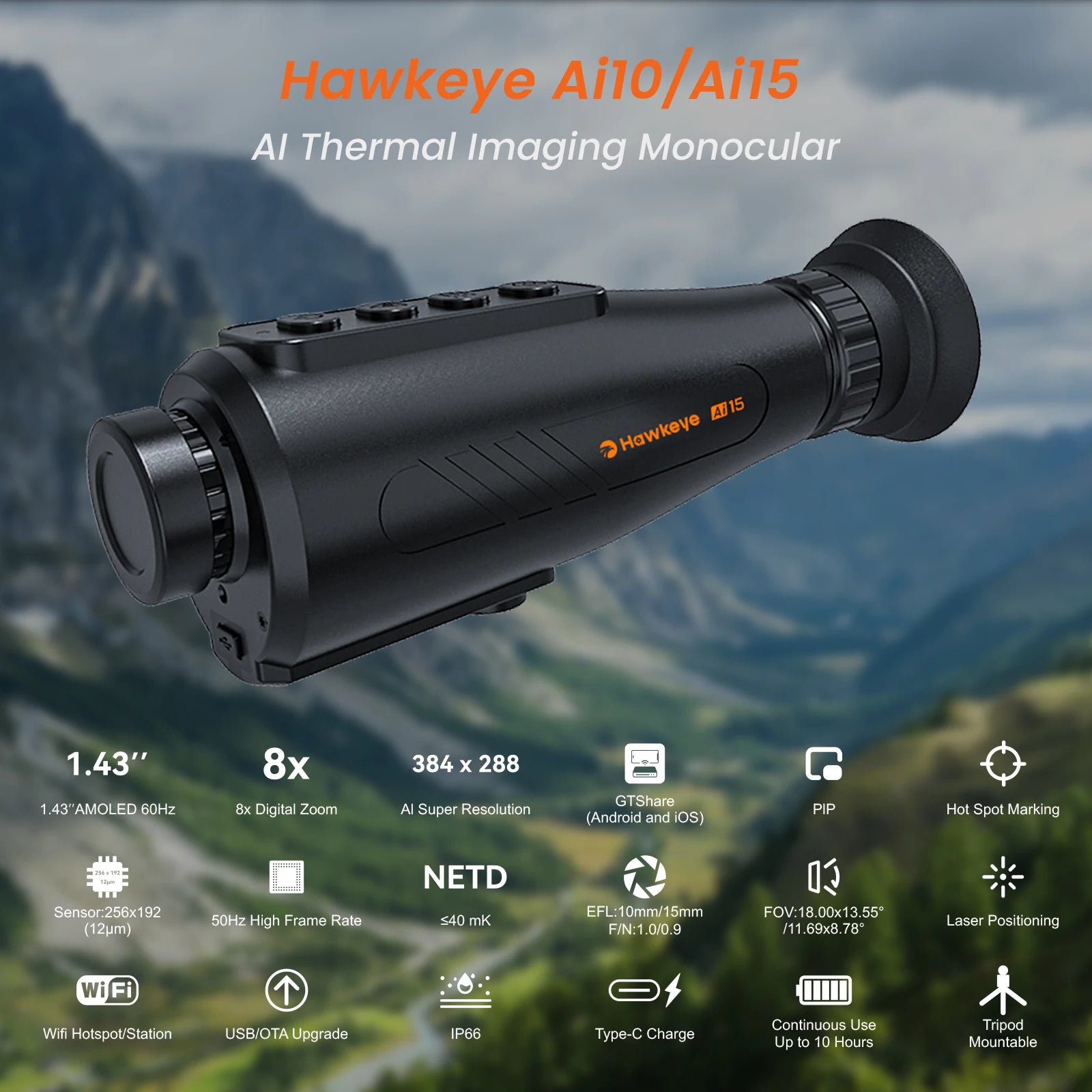GTGUARD Ai15 Thermal Imaging Monocular – High-Resolution Infrared Camera with AMOLED Display, AI Super Resolution, 32GB Storage for Hunting, Boating, Camping & Night Use
