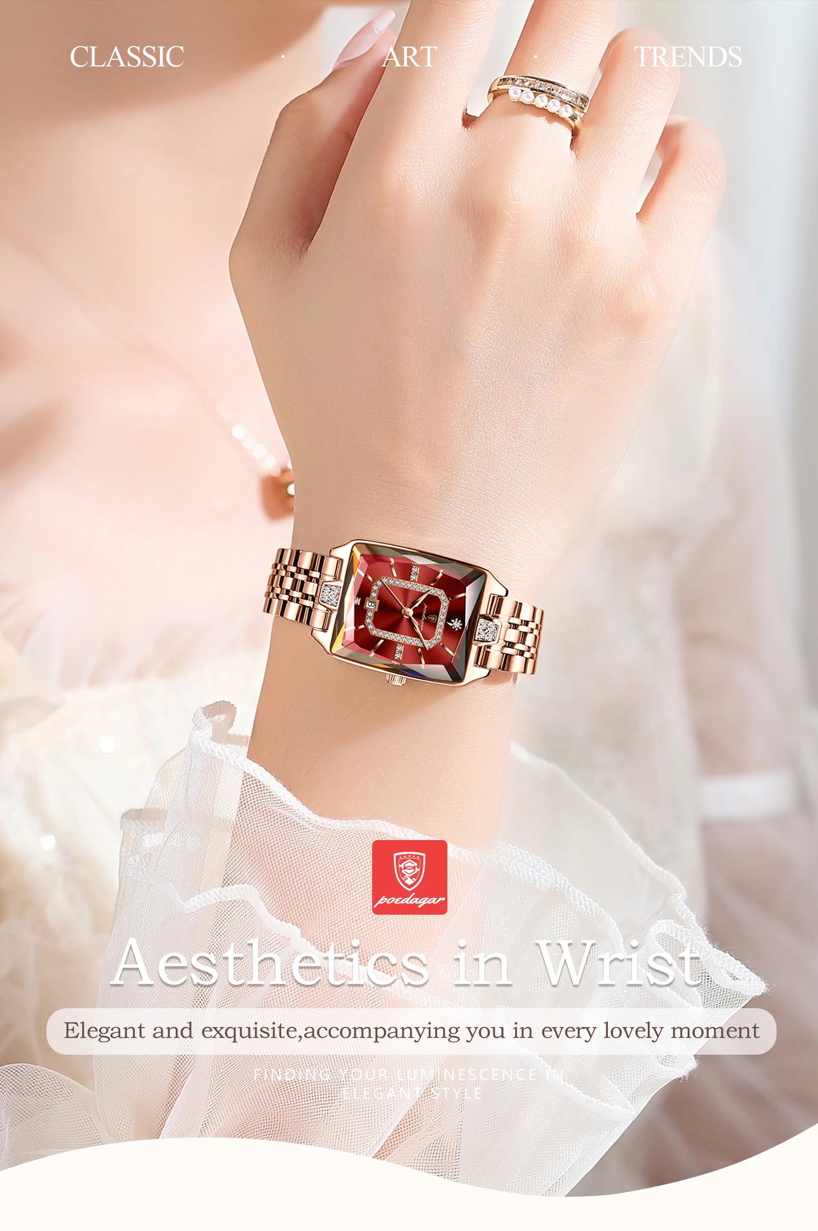 POEDAGAR Women’s Elegant Rectangle Stainless Steel Watch – Waterproof Quartz Date Fashion Wristwatch