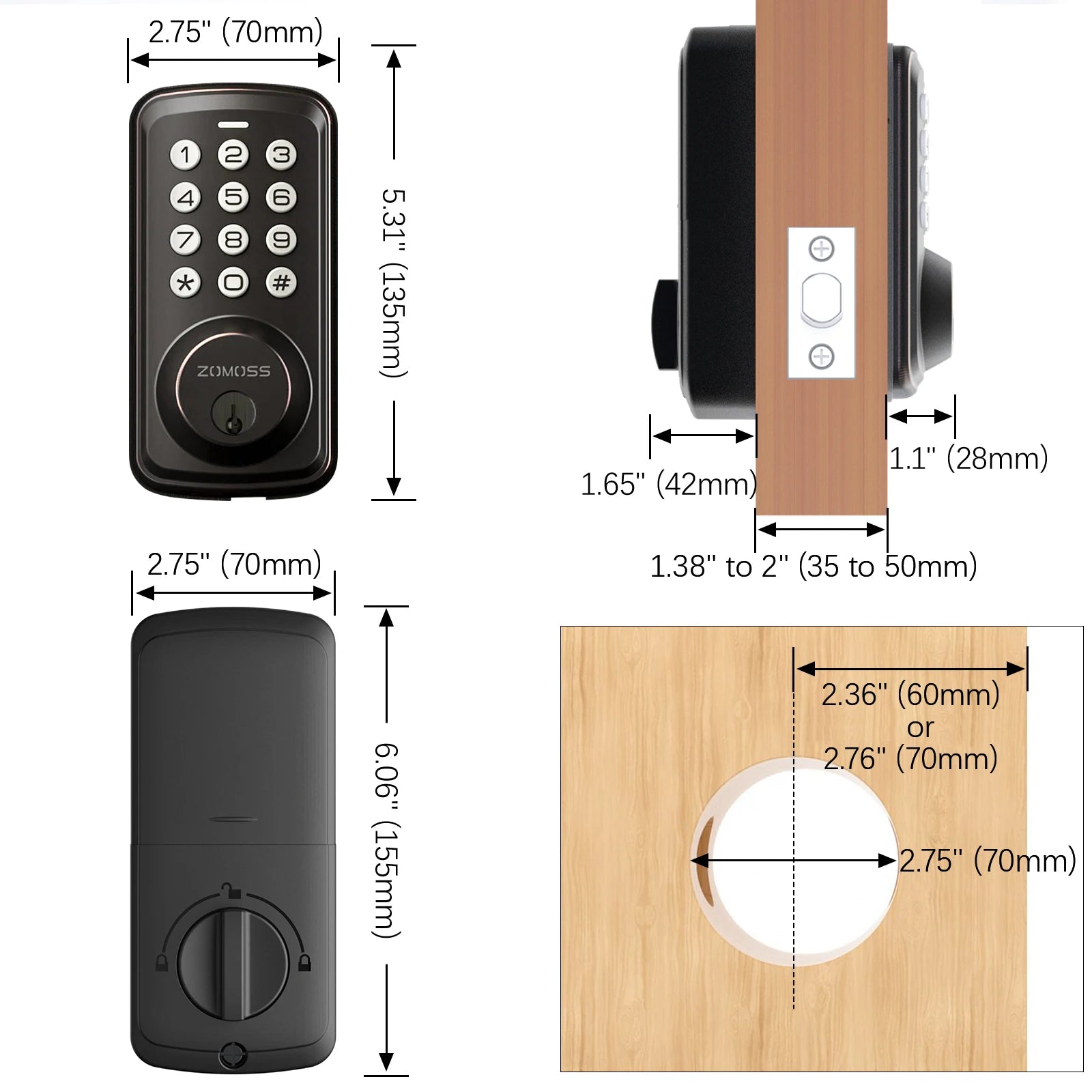 ZOMOSS Smart Keypad Door Lock,Digital Code Keyless Entry With Anti-Peeking Password, Auto Lock, And Easy Installation