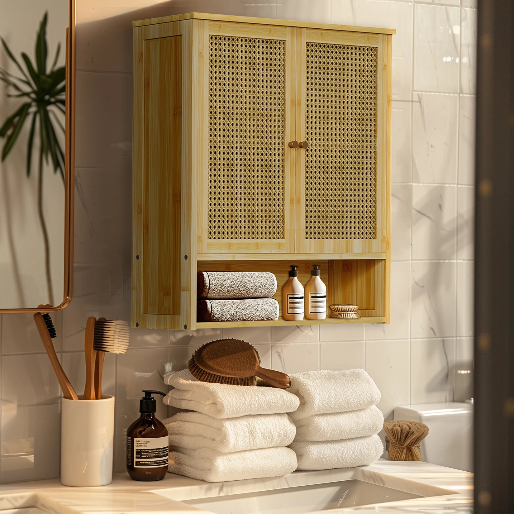Wall-Mounted Bamboo Bathroom Cabinet & Storage Organizer