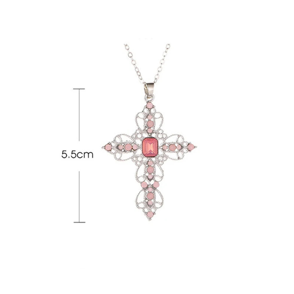 ✨ Gothic Luxe Irregular Zircon Cross Necklace – Bold Y2K Statement Jewelry for Him + Her