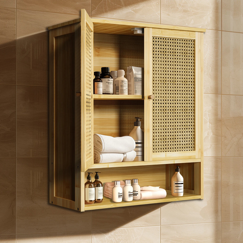 Wall-Mounted Bamboo Bathroom Cabinet & Storage Organizer