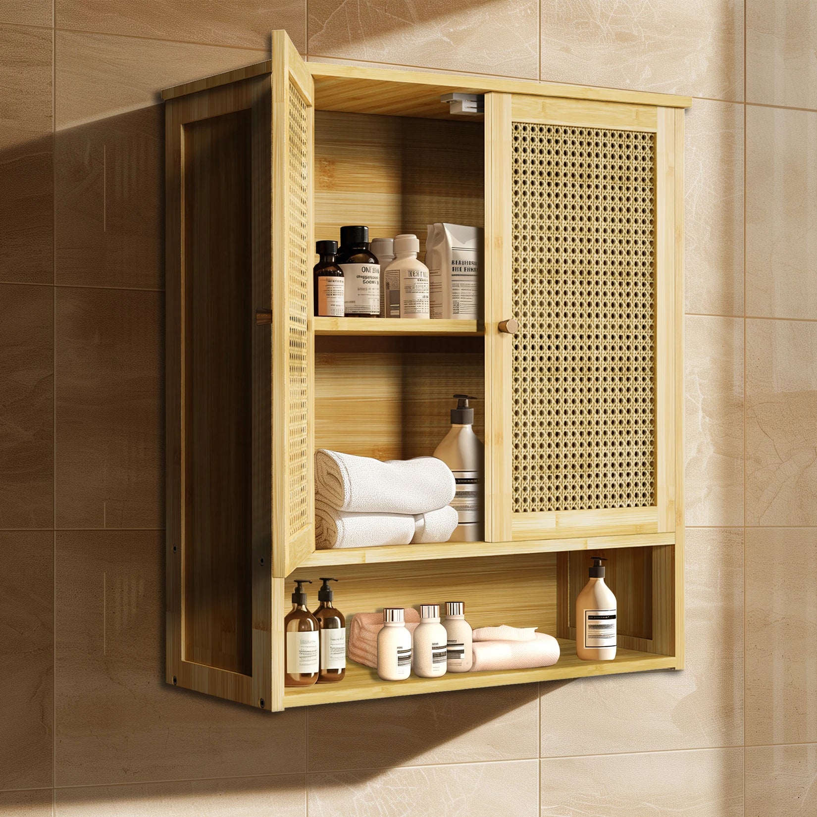 Wall-Mounted Bamboo Bathroom Cabinet & Storage Organizer