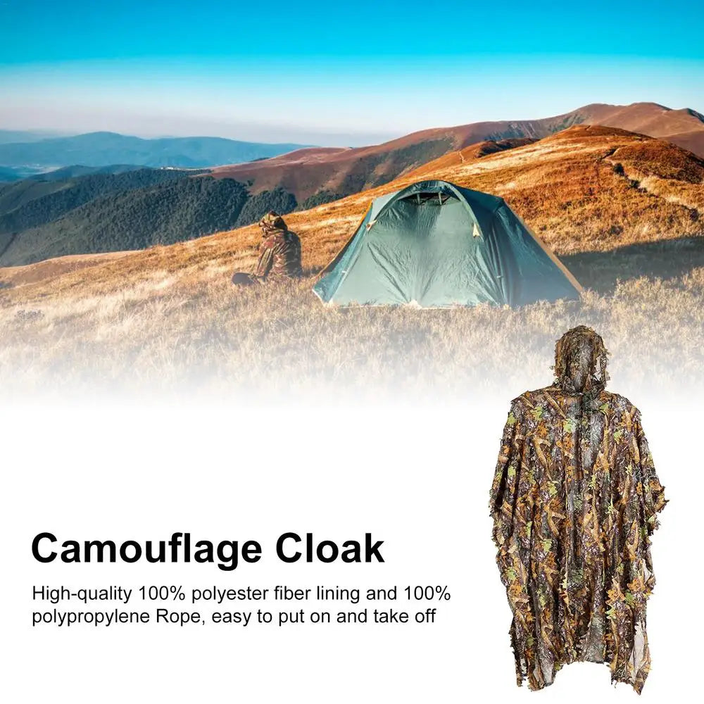 3D Leafy Ghillie Poncho – Woodland Camouflage Cloak | Hunting, Wildlife Photography, Birding, Outdoor Stealth Cape