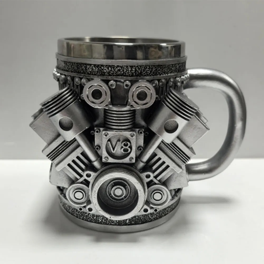 Unique Car Engine Coffee Mug – 3D Engine Design Stainless Steel Tea Cup | 450ml | Perfect Gift for Car Enthusiasts