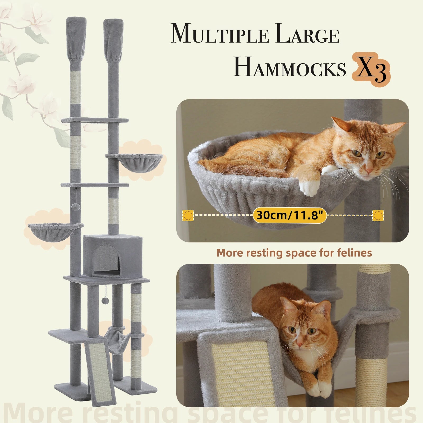 Cactus Floor-to-Ceiling Cat Tree Tower – 7-Tier Adjustable Cat Climbing Tree with Hammocks & Condo