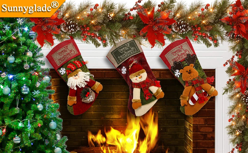 Christmas Stocking Classic Large Stockings Santa Snowman Reindeer Xmas Character for Family Holiday Christmas Party Decorations