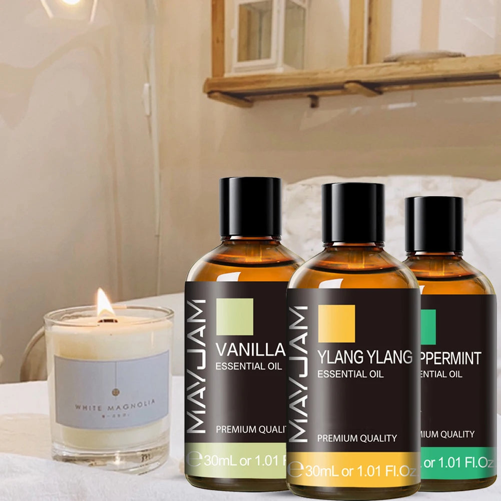 30ml Pure Natural Essential Oils Set – Rose, Lavender, Jasmine, Vanilla, Eucalyptus & More for Aromatherapy & DIY