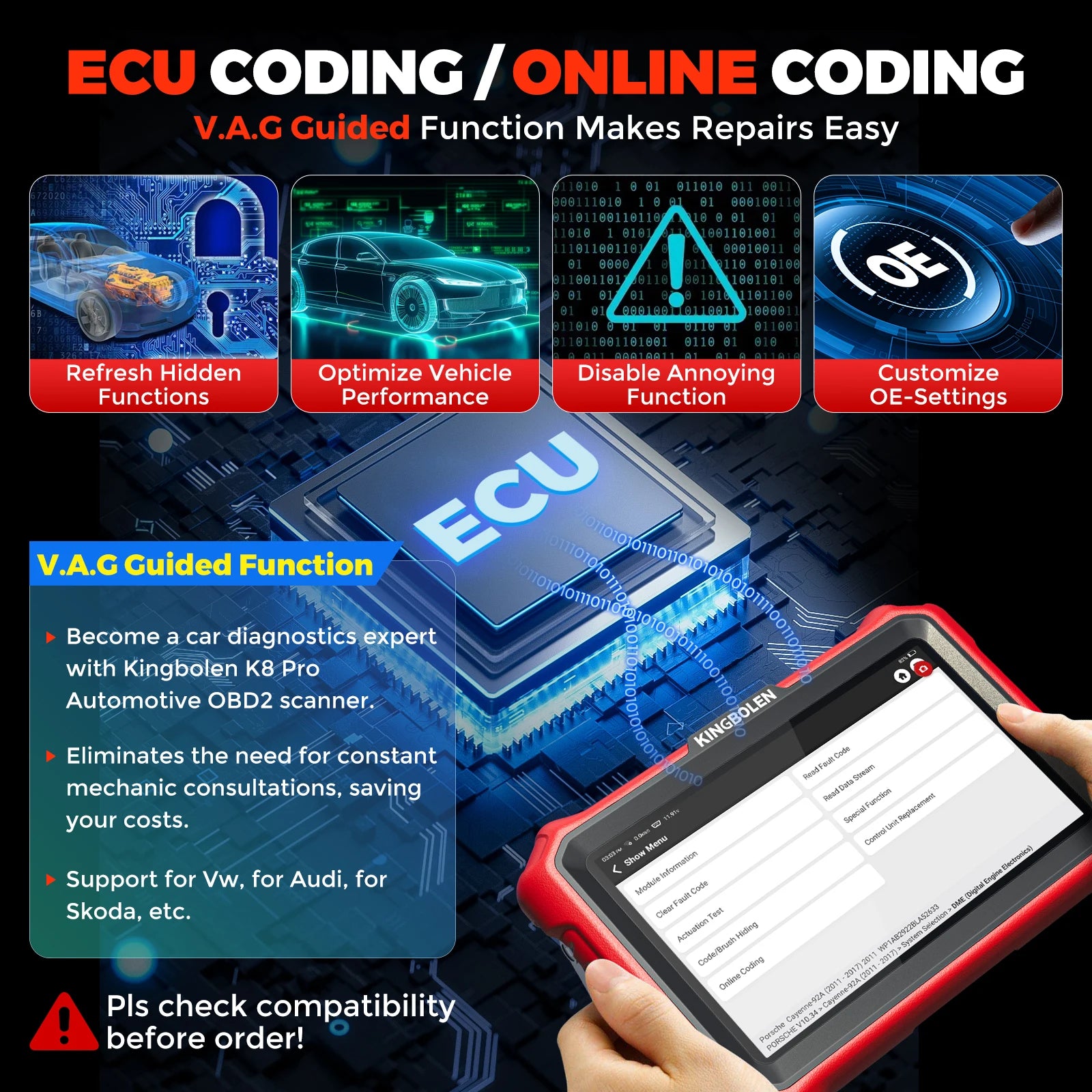 Lifetime Free Update KINGBOLEN K8 PRO Elite Bidirectionnal OBD2 Scanner ECU Coding CANFD FCA 40+ Service All System Diagnostic