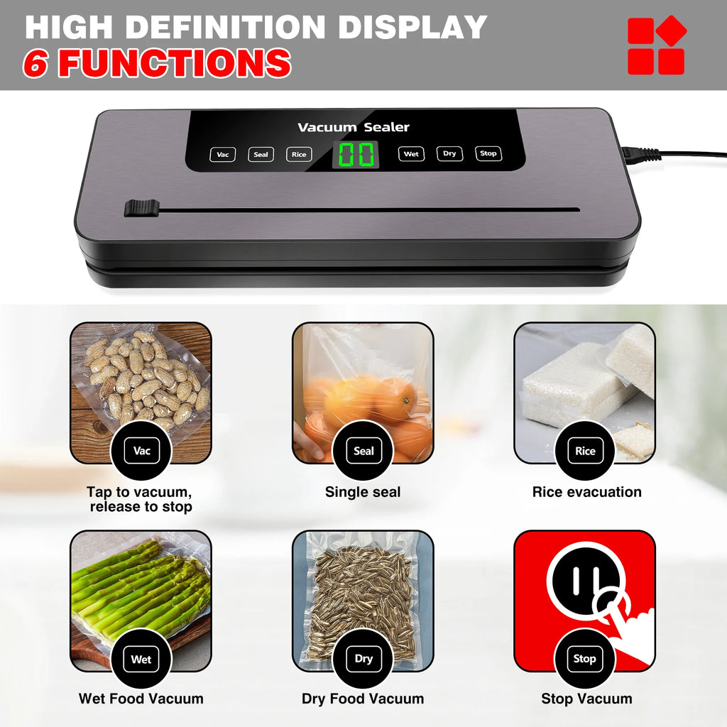 DayPlus Compact Electric Vacuum Sealer – Fresh Food Preservation with 5 Modes & 10 Free Bags
