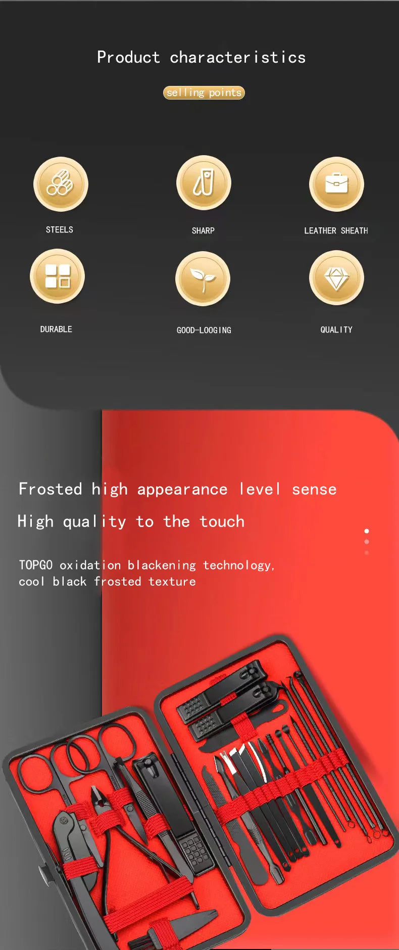 ✨ Luxe Carbon-Steel 24-Piece Nail Care Kit – Professional Manicure & Pedicure Set (Black + Red Edition)