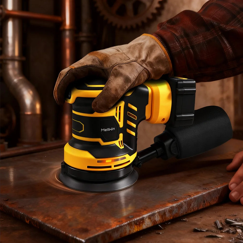 MELLWIN 125mm Cordless Orbital Sander Polisher, 3-Speed Adjustable 18V Electric Sander for Wood & Metal, Makita 18V Battery Compatible