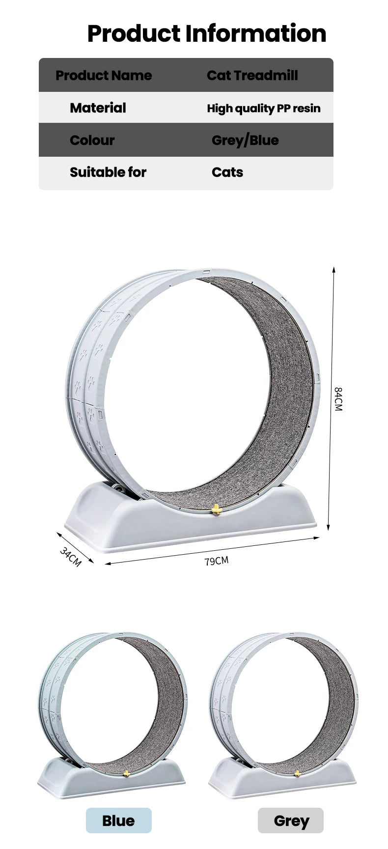 ✨ Cat Wheel Exerciser – Silent Running Treadmill for Indoor Cat Fitness, Play & Daily Enrichment (Blue/Gray)