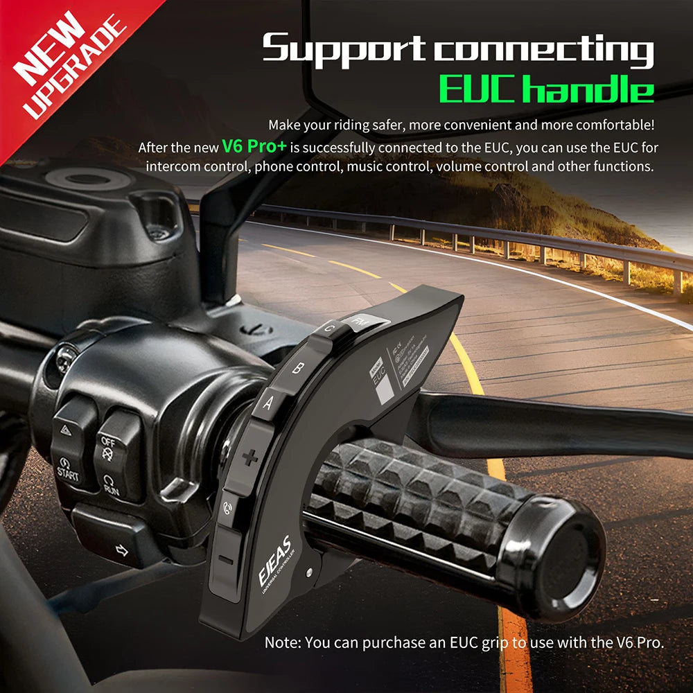 EJEAS V6 PRO+ Motorcycle Bluetooth Intercom — 6-Rider 800m Communication, IP67 Waterproof, Noise-Canceling Helmet Headset