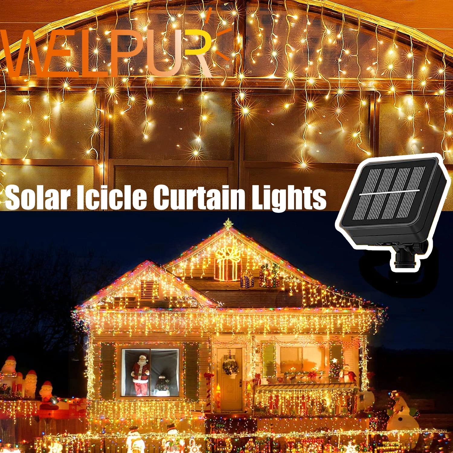 Outdoor Solar Icicle Curtain Lights – Waterproof LED String with 8 Modes for Patio, Garden & Festive Lighting