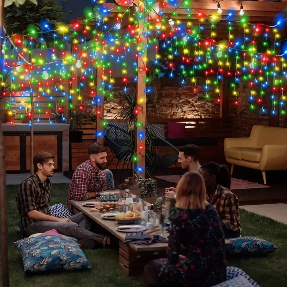 Waterproof Solar Icicle Curtain Lights with 8 Modes – Outdoor LED String Lights for Garden, Patio & Festive Decor