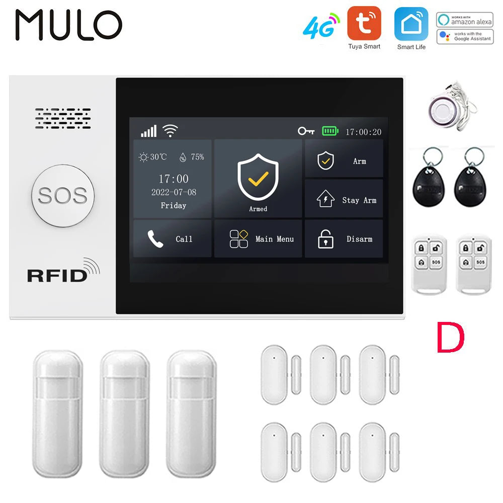 Tuya 4G Home Alarm Smart Home WIFI Security Alarms For Home House Touch Screen Apartment Alarms Support Smart Life APP Alexa
