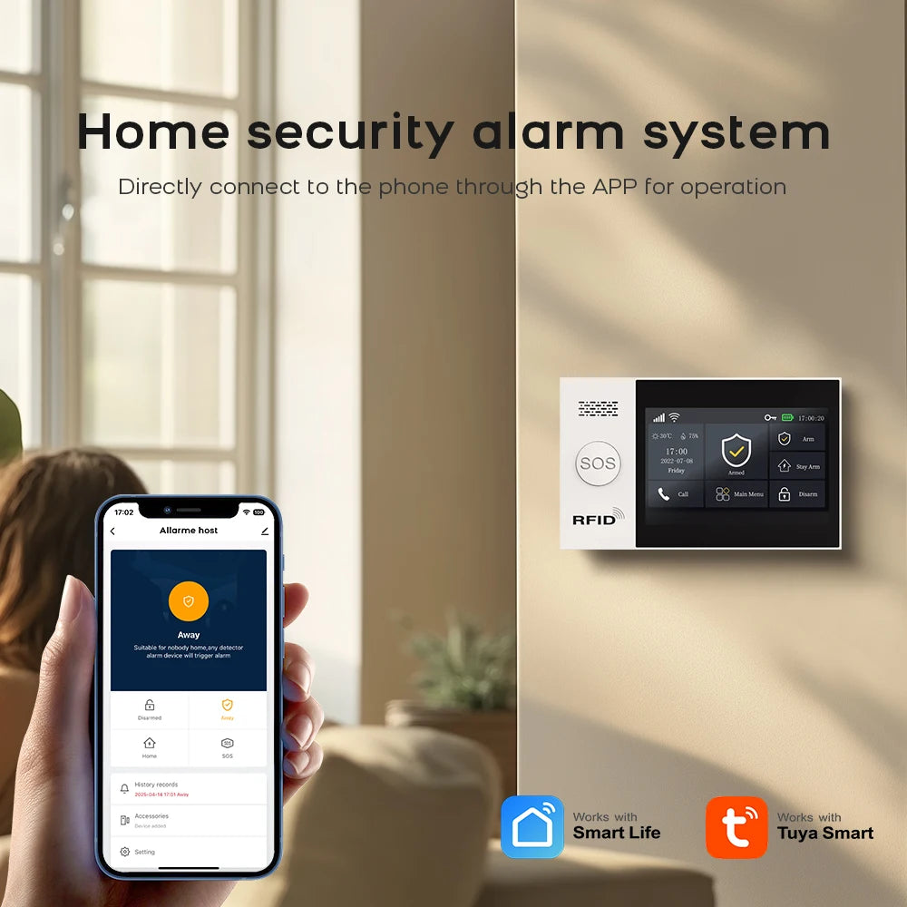 Tuya Smart WiFi + GSM Home Security Alarm System – 4.3" Touchscreen, Real-Time Alerts, Door/Window Sensors & 120dB Siren
