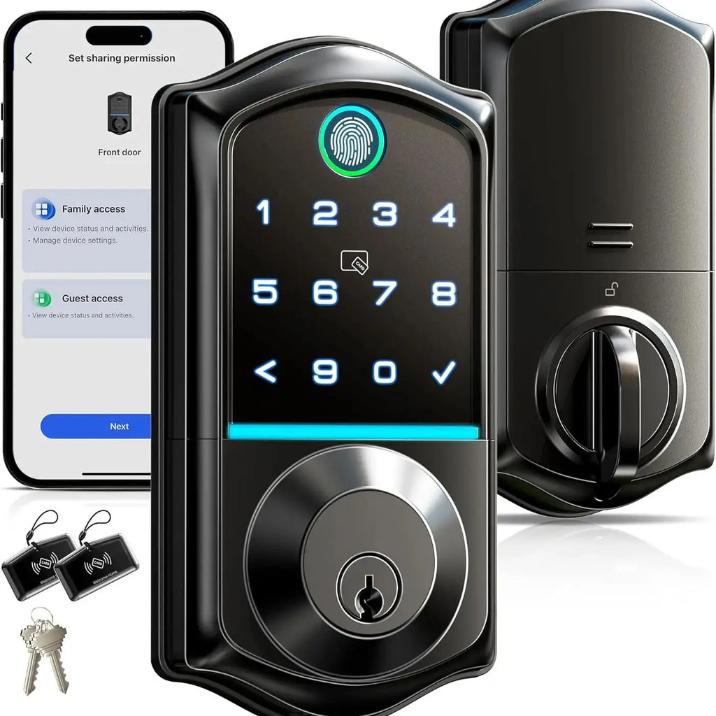 Veise VE017 Fingerprint Smart Door Lock, App Control, 7-in-1 Keyless Entry, Auto Lock, Emergency Power Port