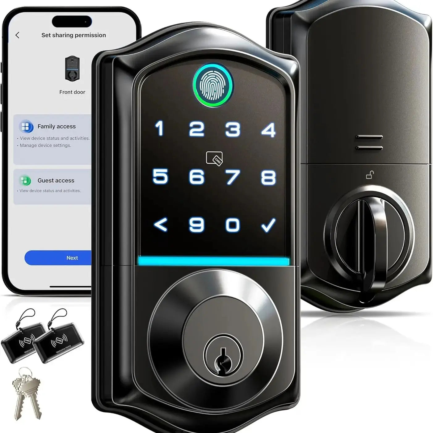 Veise VE017 Fingerprint Smart Door Lock, App Control, 7-in-1 Keyless Entry, Auto Lock, Emergency Power Port