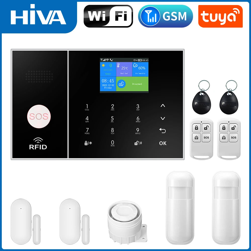 HIVA Security Alarm System For Home GSM Wifi Tuya Smart Life App Control Burglar Alarm Kit With Pir Door Sensor work with Alexa