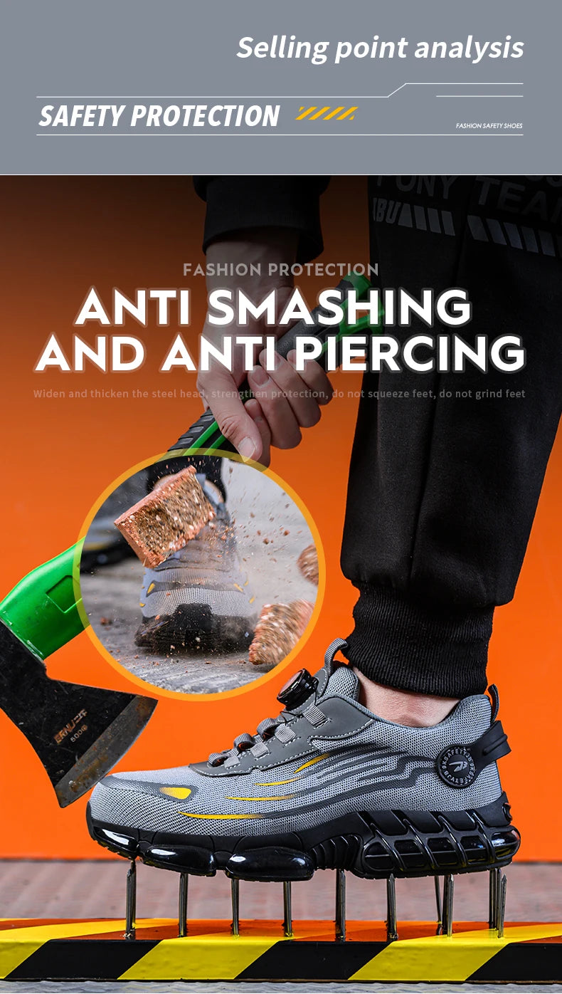 ✨ Ultra-Breathable Soft-Sole Safety Sneakers – Lace-Free, Anti-Smash & Anti-Puncture Work Shoes for Men