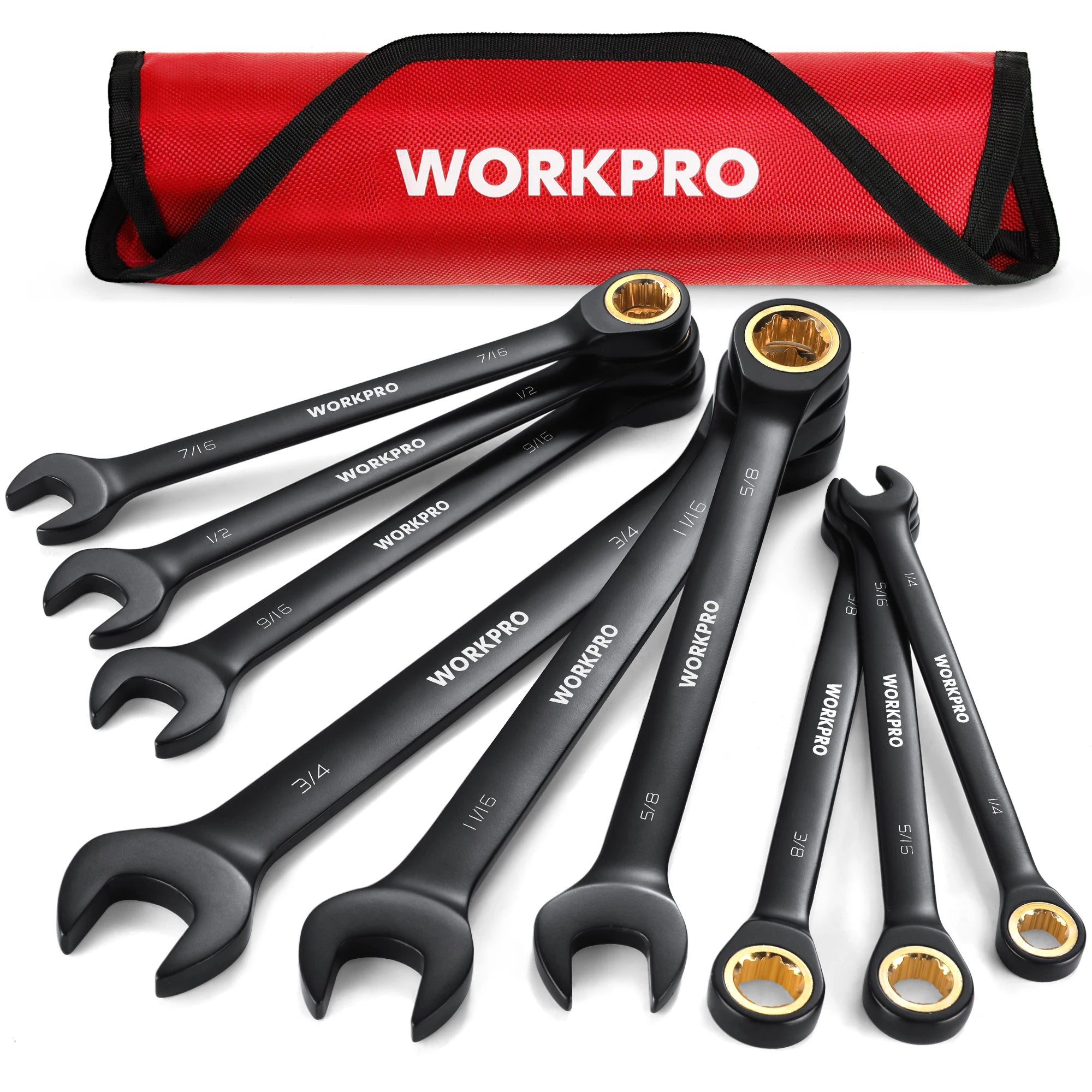 WORKPRO 9-Piece 72-Tooth Ratcheting Combination Wrench Set (Metric 8–19mm)