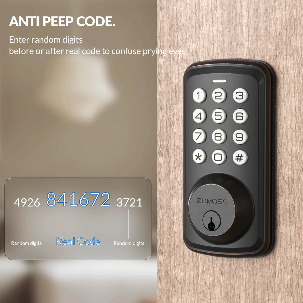 ZOMOSS Smart Keypad Door Lock,Digital Code Keyless Entry With Anti-Peeking Password, Auto Lock, And Easy Installation