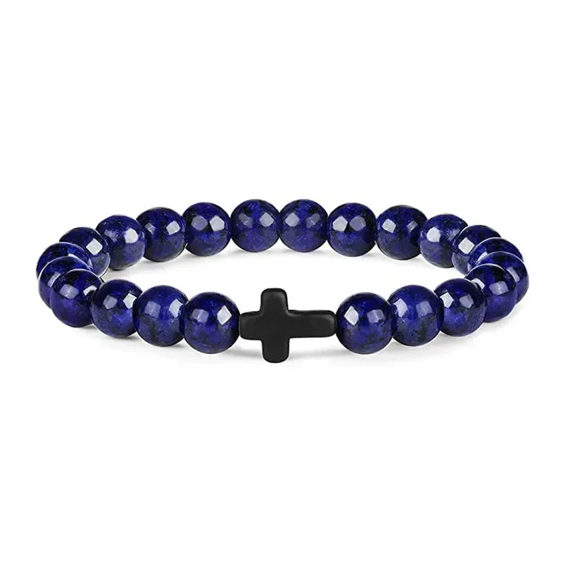 ✨ Sacred Balance Natural Stone & Hematite Cross Meditation Bracelet | Men & Women Spiritual Yoga Jewelry