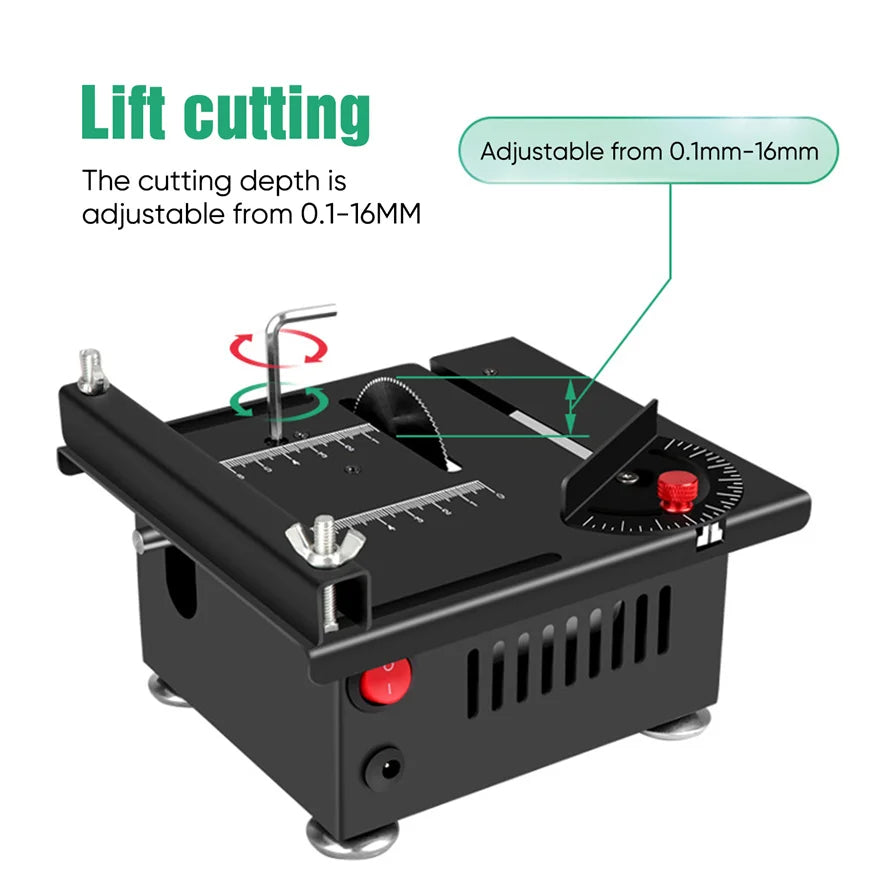 Precision Mini Table Saw 100W – Compact DIY Woodworking & Model Craft Cutting Machine with Adjustable Speed & Multi-Angle Blade