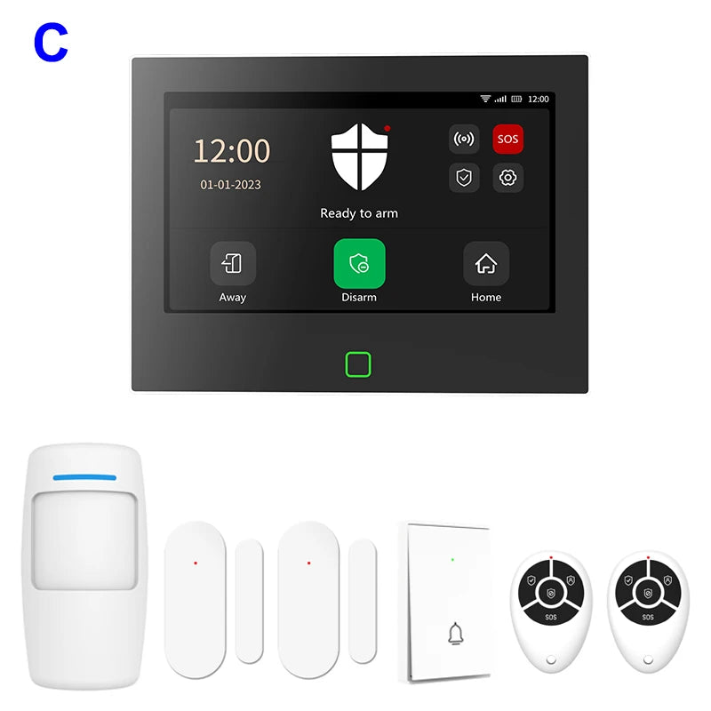 7 inch 4G & WiFi Home Alarm Host System Wireless GSM Big Screen Touch Panel Tuya Smart Security Protection Kit Remote Control