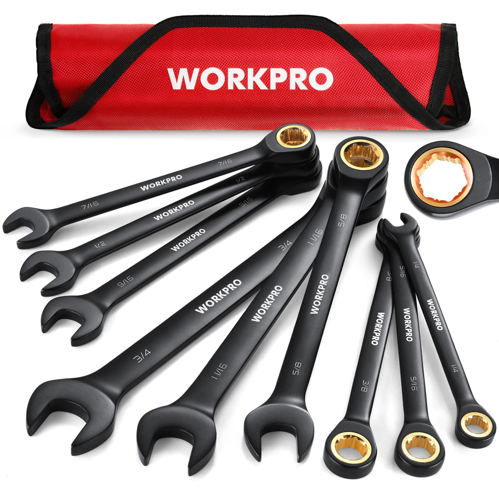 WORKPRO 9-Piece 72-Tooth Ratcheting Combination Wrench Set (Metric 8–19mm)