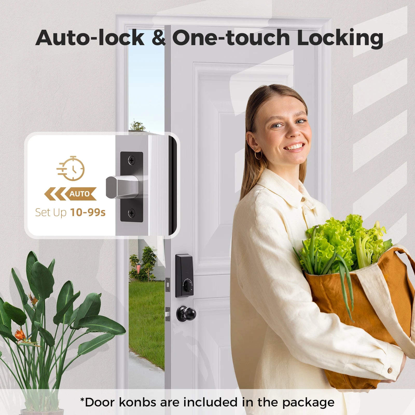 Arpha Smart Lock D601K Keyless Entry Door Lock Deadbolt with Handle Set Waterproof 5-in-1 Fingerprint Keyless Entry Door Lock