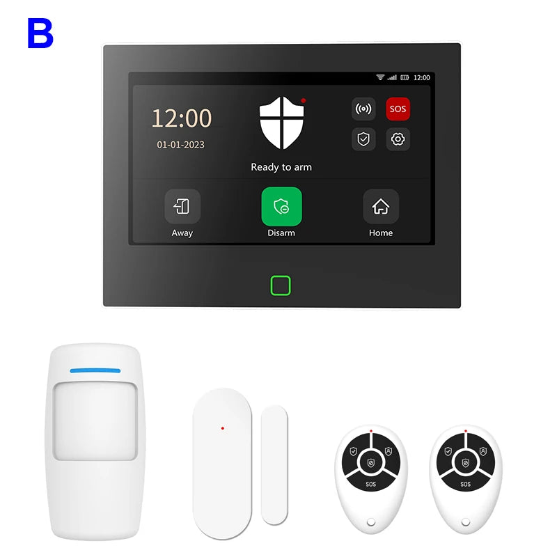 7 inch 4G & WiFi Home Alarm Host System Wireless GSM Big Screen Touch Panel Tuya Smart Security Protection Kit Remote Control