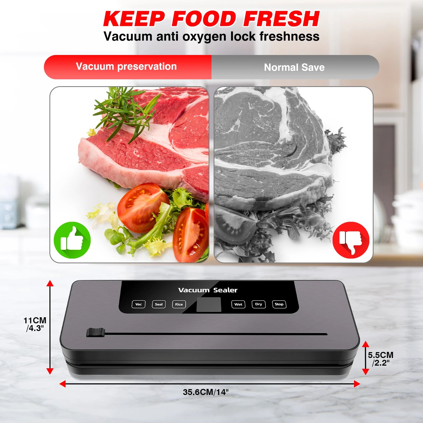 DayPlus Compact Electric Vacuum Sealer – Fresh Food Preservation with 5 Modes & 10 Free Bags