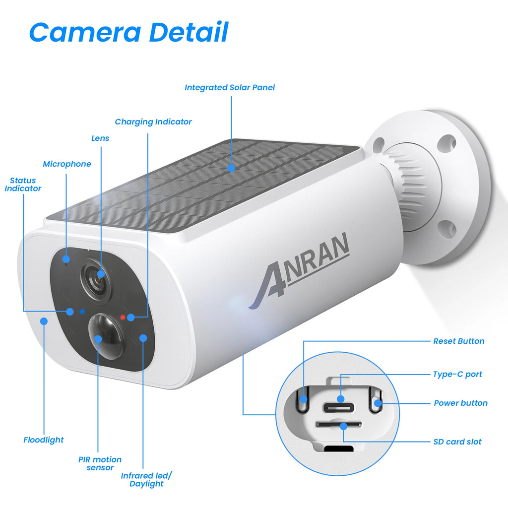 ✨ ANRAN C3 2K Solar-Powered Wireless Security Camera – 3MP Outdoor Smart Surveillance with Floodlight Color Night Vision & PIR Detection
