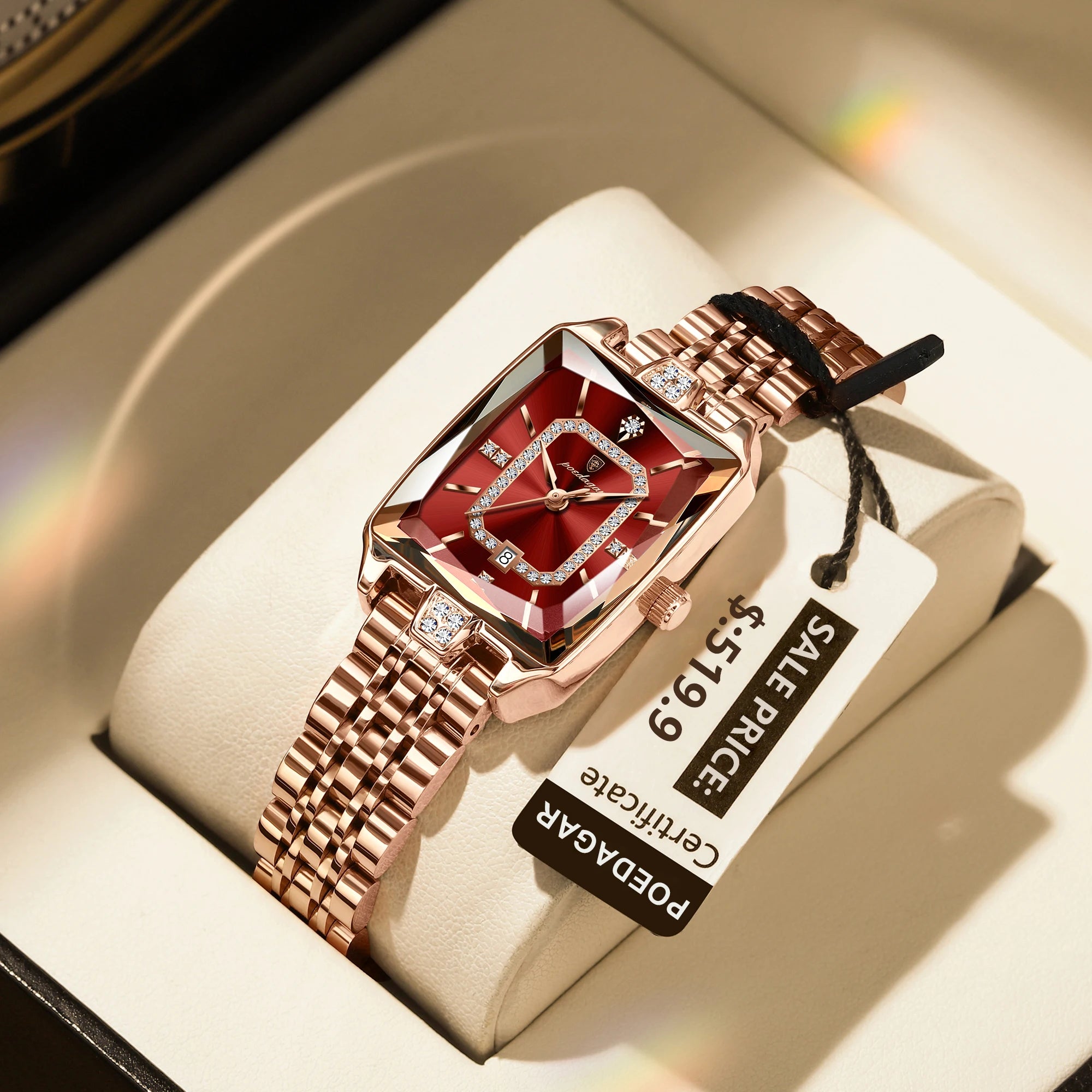 POEDAGAR Women’s Elegant Rectangle Stainless Steel Watch – Waterproof Quartz Date Fashion Wristwatch
