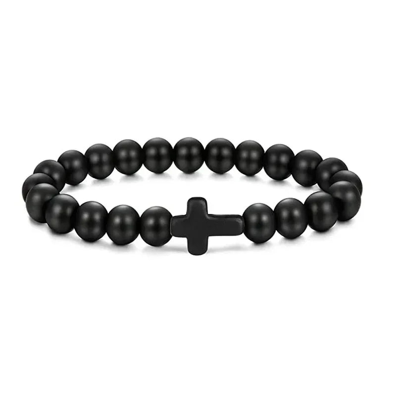 ✨ Sacred Balance Natural Stone & Hematite Cross Meditation Bracelet | Men & Women Spiritual Yoga Jewelry