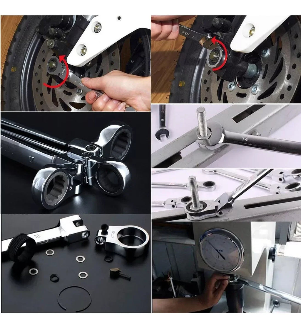 WOZOBUY Flex-Head Ratchet Wrench Set – 12/14/16/17 Pcs | 6–26mm | 72-Tooth Cr-V Combination Wrench Kit with Rolling Storage Bag