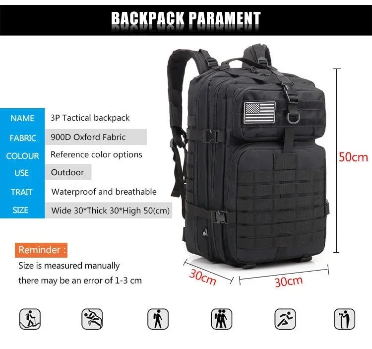 ✨ 25L / 50L Waterproof Tactical Outdoor Backpack – Rugged Nylon Hiking, Trekking & Camping Rucksack