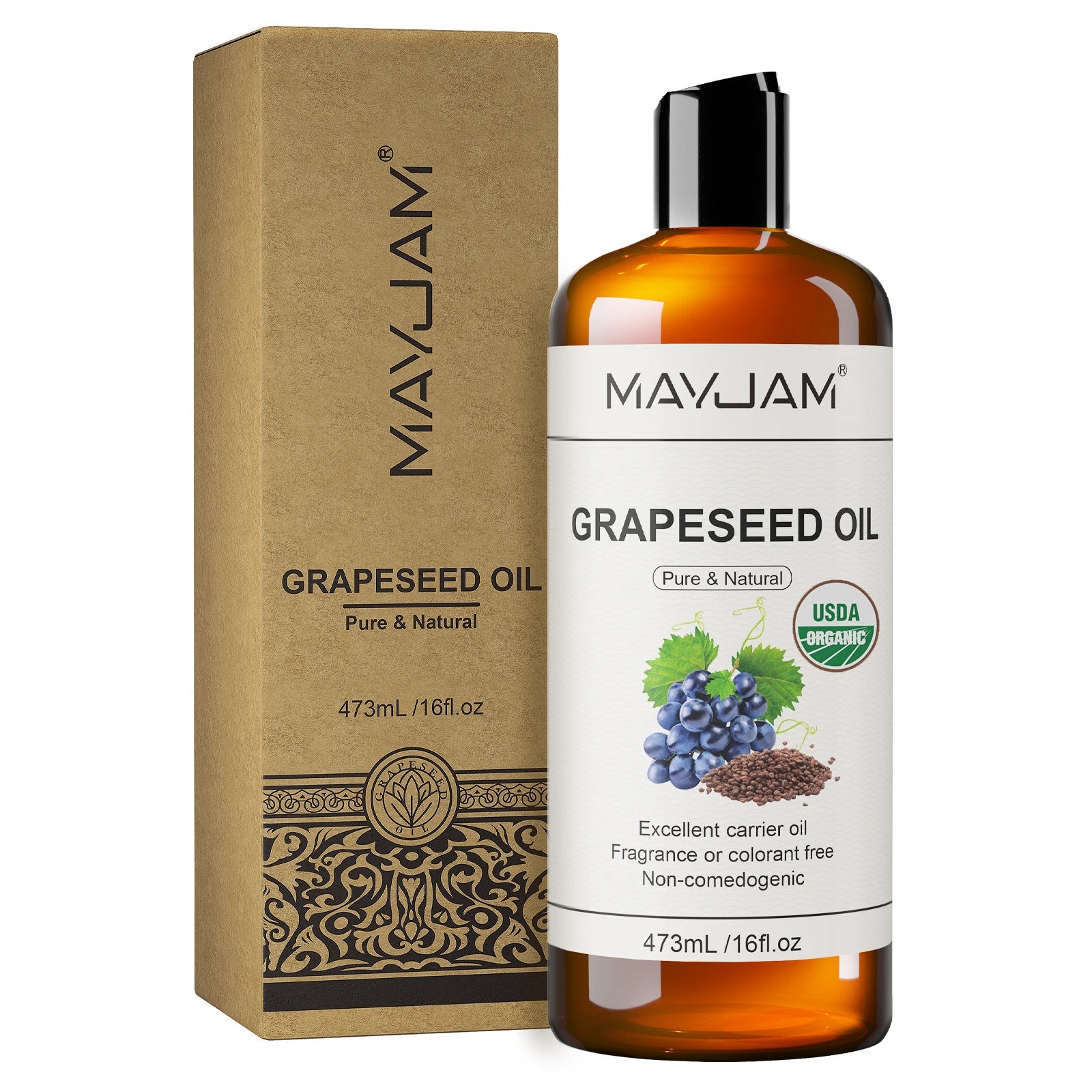 ✨ MAYJAM Organic Grapeseed Oil – 16 fl. oz Pure Cold-Pressed Natural Carrier Oil for Skin & Hair Wellness ✨