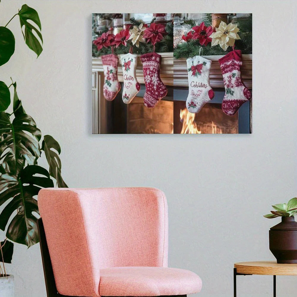 Christmas Decoration Canvas Painting Christmas Stockings Christmas Tree Heater Living Room Bedroom Dining Room Art Decoration