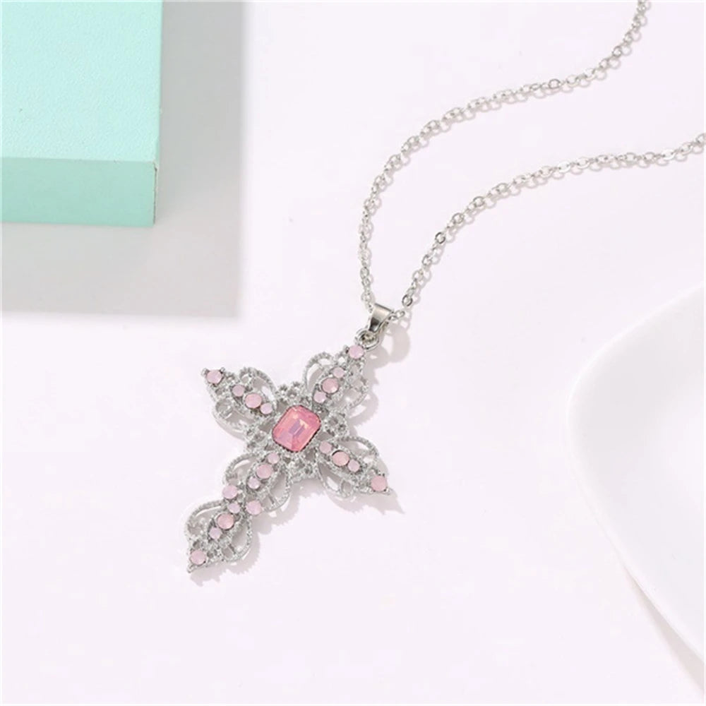 ✨ Gothic Luxe Irregular Zircon Cross Necklace – Bold Y2K Statement Jewelry for Him + Her