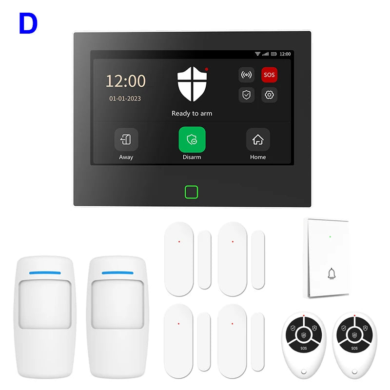 7 inch 4G & WiFi Home Alarm Host System Wireless GSM Big Screen Touch Panel Tuya Smart Security Protection Kit Remote Control